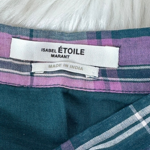 Isabel Marant Etoile Birdy Purple/Green Tartan Plaid Draped Mini Skirt Sz 34/2 - Picture 5 of 7